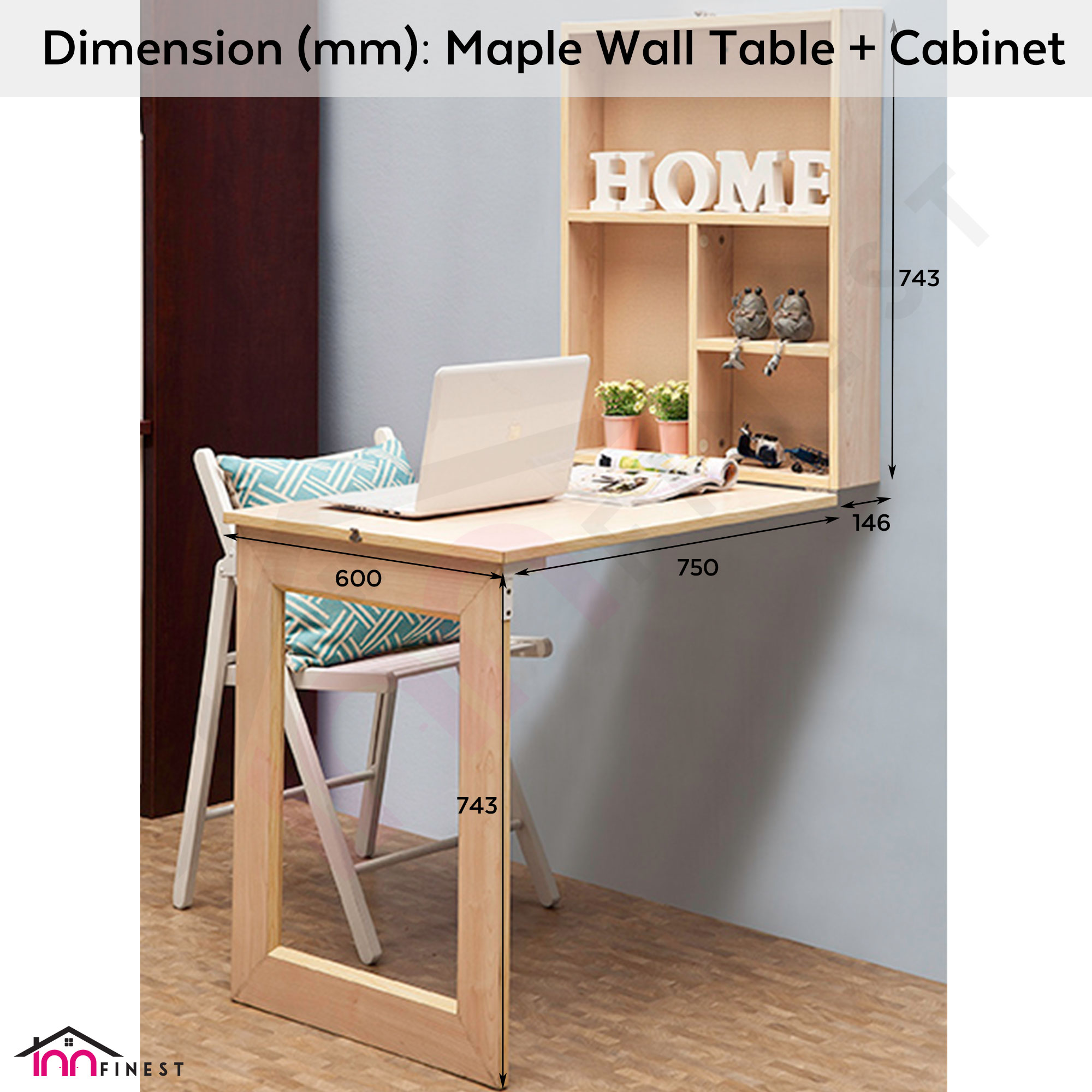 Maple Foldable Wall Table Cabinet Multipurpose Space Saving For Kitchen Dining Study Work Room